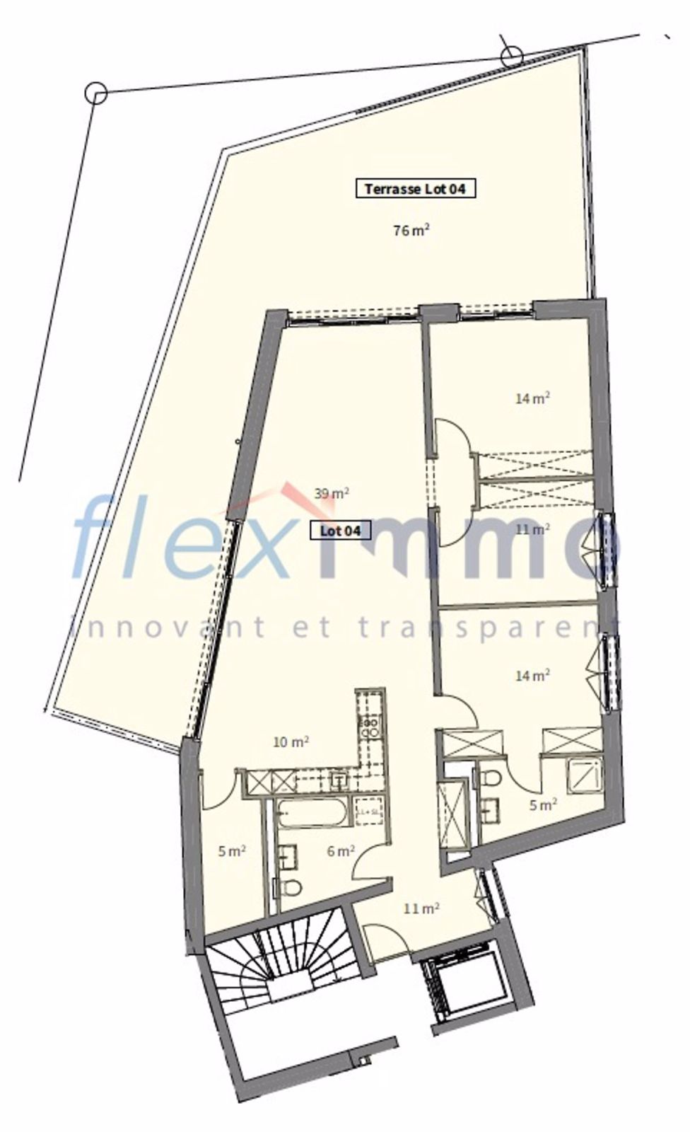 Großes Familienapartment mit 4,5 Zimmern und großer Terrasse - Plan appartement - image non contractuelle