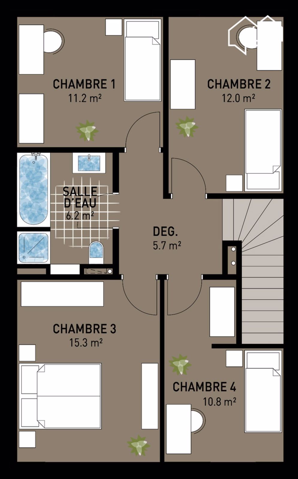 Deuxième étape - 7 villas contiguës - Plan 1er étage