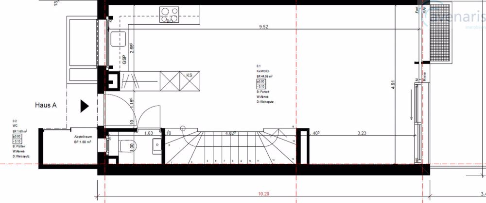 Neubauprojekt: 6 moderne Reiheneinfamilienhäuser - Grundriss Erdgeschoss Haus A / Floor plan first floor house A