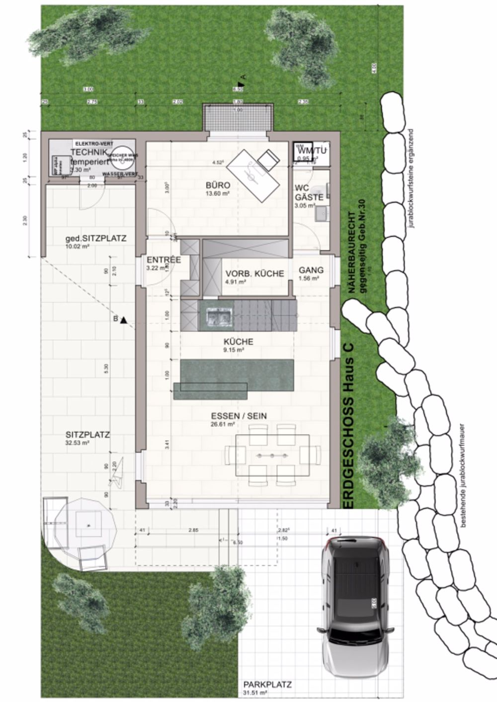 Modern, Clever & Aussichtsreich, in 2565 Jens entstehen drei hochwertige Upside-Down-Einfamilienhäuser mit Panoramasicht im lichtdurchfluteten Wohngeschoss im OG, Dusche en Suite im Schlafzimmer, DG … - Bild 7