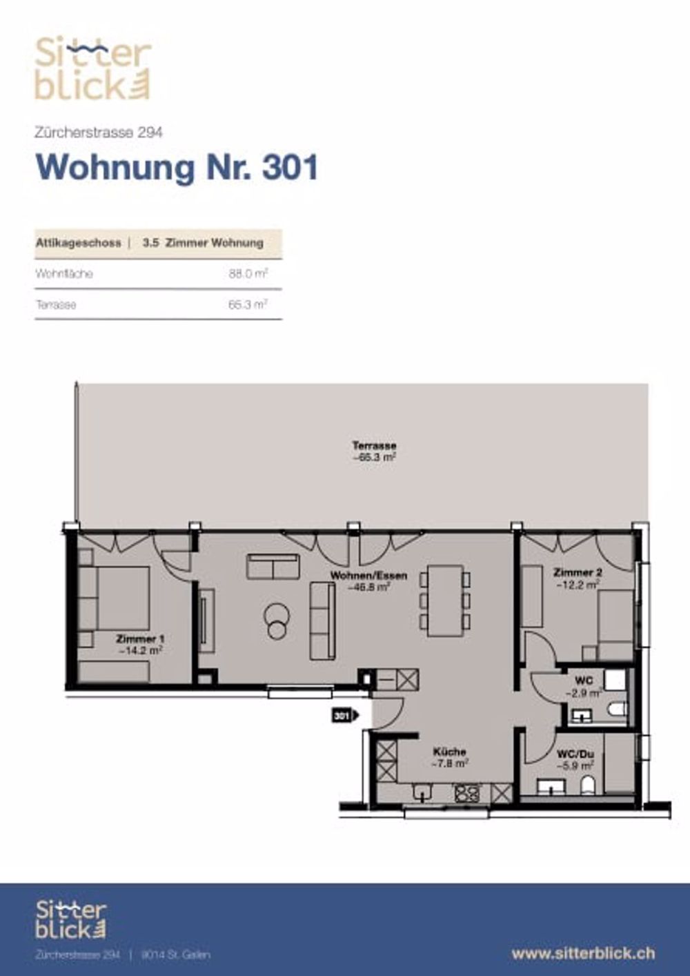 3.5 Zimmer- Attikawohnung mit wunderschöner Aussicht - Bild 5