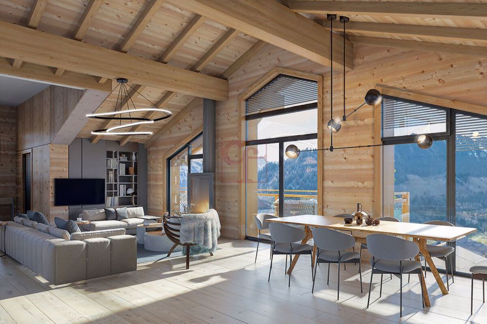 Crésuz - Prächtige Chalets mit 5.5 bis 5.5 Zimmern - Simulation d'ameublement séjour