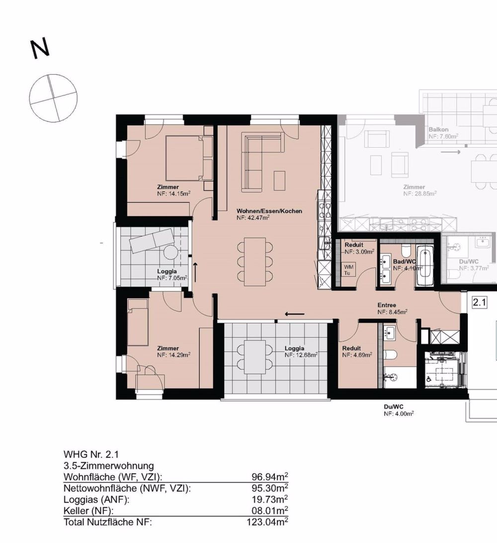 Hochwertige 3.5 Zimmerwohnung mit zwei Badezimmer und zwei Loggien - 3.5 Zimmer-Wohnungen Obergeschoss