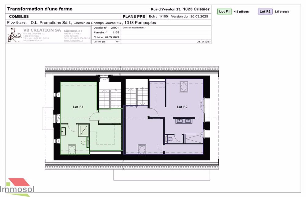 Crissier - Maison Jumelle de 4.5 Pièces avec Jardin - Crissier | Maison Jumelle F1 | Plan Combles