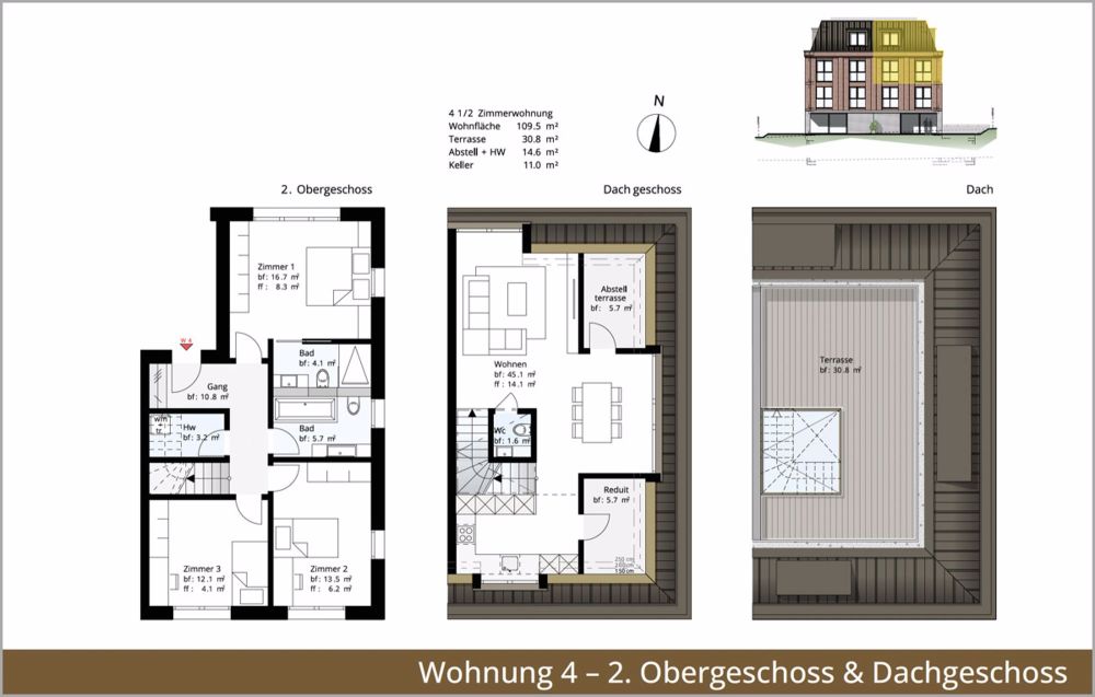Traumhafte Maisonette-Attika-Wohnung auf 124 m2 mit Dachterrasse und 1 - Grundriss Attika-Maisonette-Wohnung Casa Wartegg