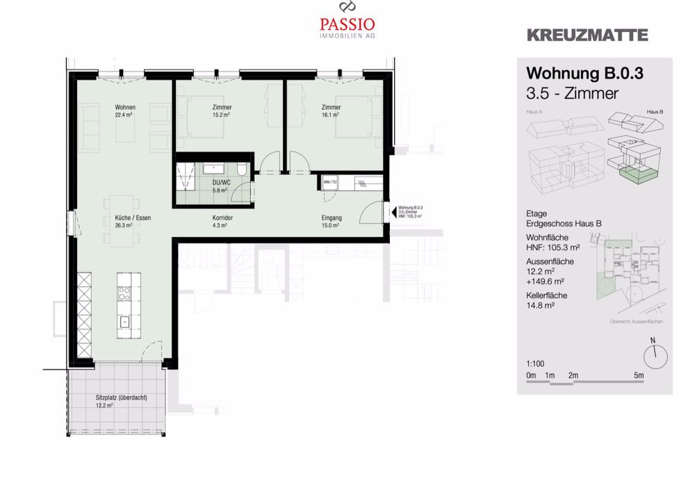 Letzte Gelegenheit! Neubau 4.5-Zimmer Wohnung mit Gartensitzplatz - Grundrissplan
