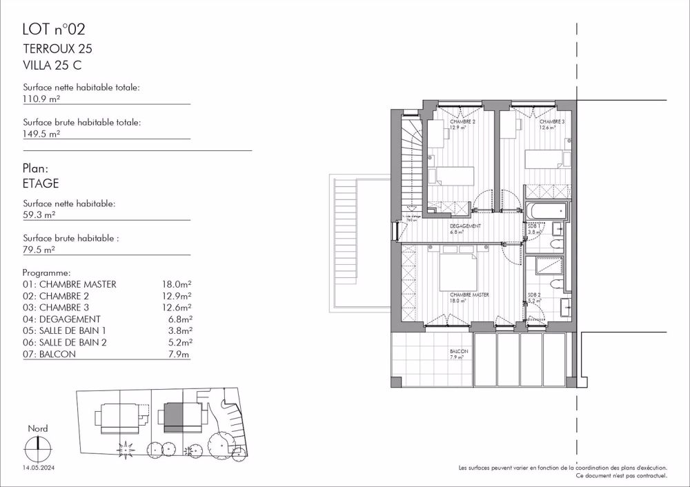 Surfaces:Utile:220/Habitable:150/Véranda:14/Balcon:8/Patio:5 à 9/Terrasse:11 - Bild 12