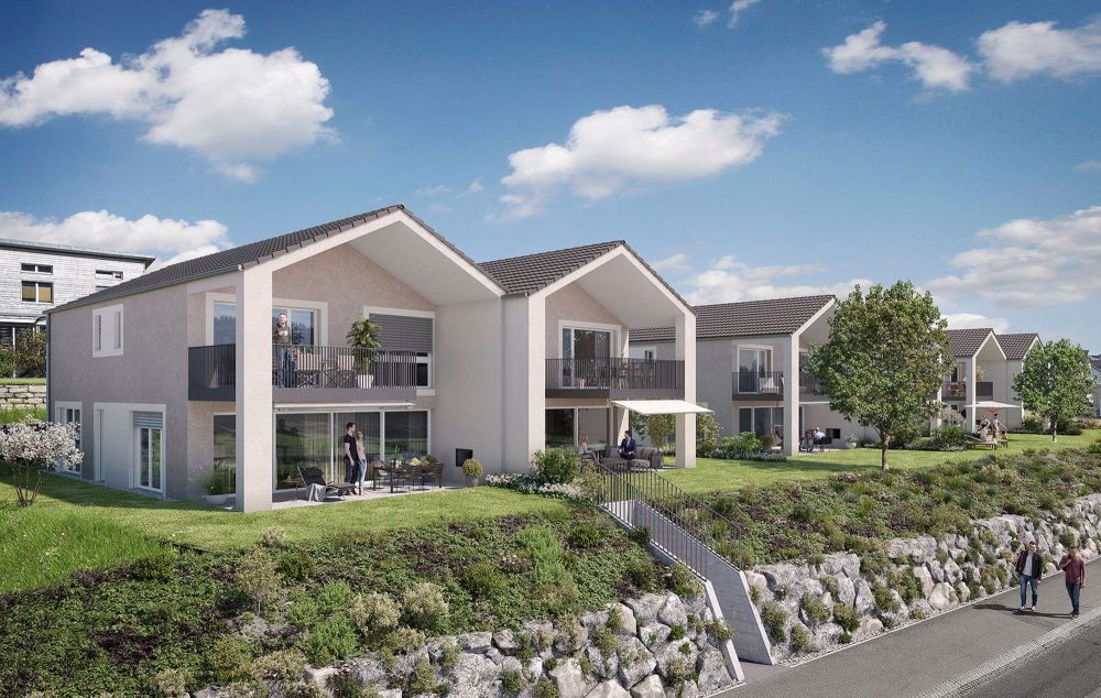 Neubau: drei Doppeleinfamilienhäuser mitten im Naherholungsgebiet - "RÖSSLIWIESE - Bild 1