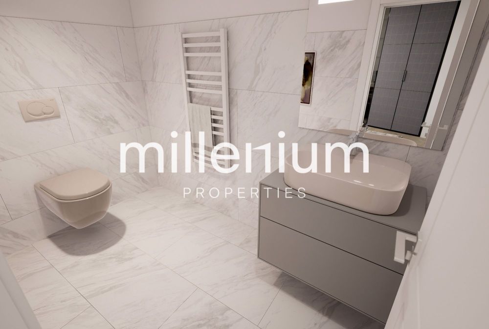 Projet STIERLIN - Villa F - une salle de bain blanche avec toilettes et lavabo / a white bathroom with a toilet and a sink