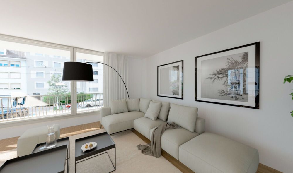 Moderne, helle Eigentumswohnung mit Balkon bei der Tramstation - Wohnzimmer