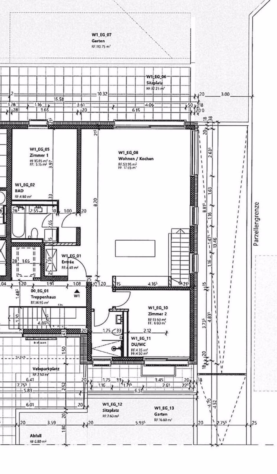 3.5-Z.-Gartenwohnung (W1) mit gr. Hobbyraum u. Keller, schönem Garten - W1 Grundrissplan