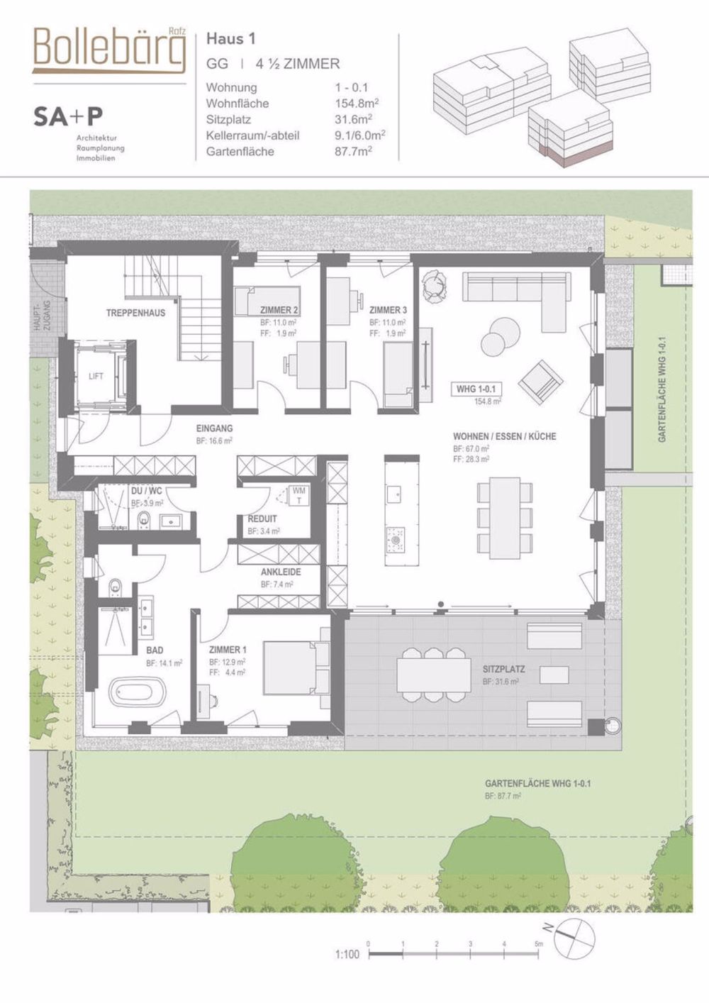 Modern, grosszügig, luxuriös, ruhig - Haus 1-0.1 Gartengeschoss