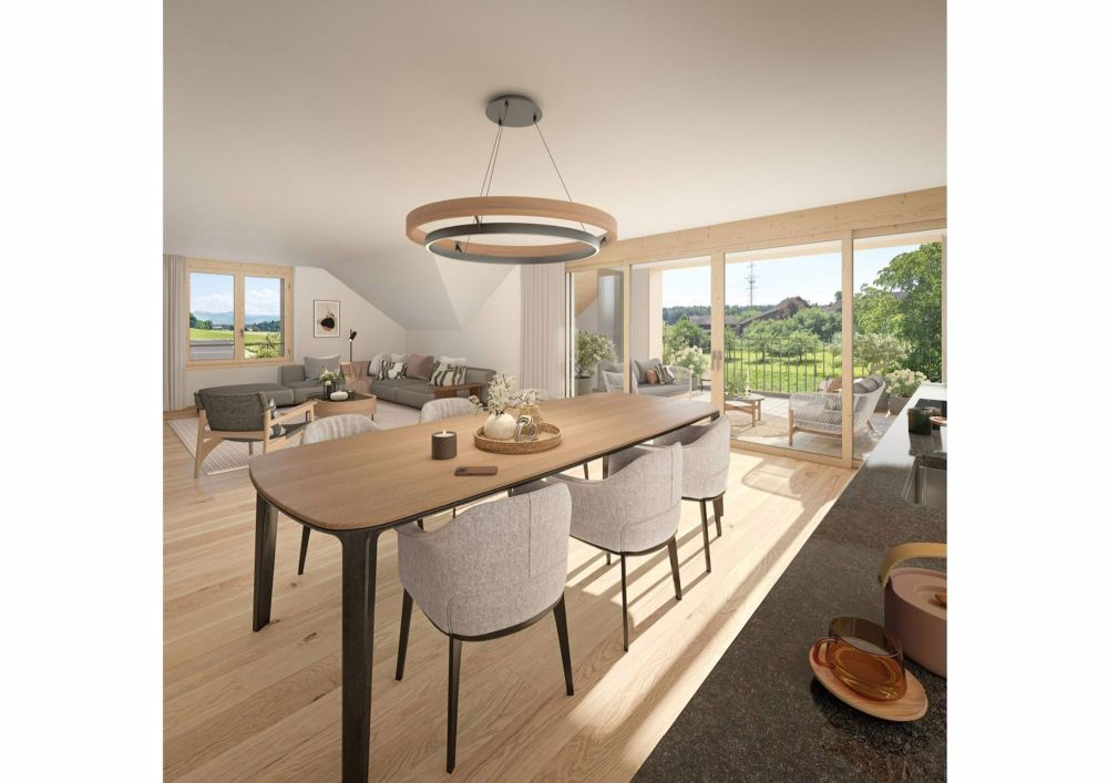 Himmlisch wohnen - 5.5 Zimmer-Maisonette Dachwohnung mit Weitblick - Wohn-/Essbereich mit herrlicher Aussicht!