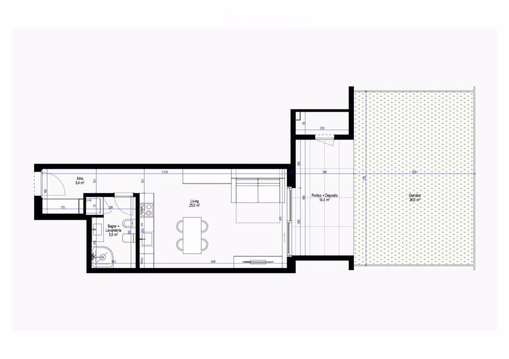 Wohnung mit 1,5 Zimmern von 43 m², 14 m² Portikus und 36 m² Garten im 1. Stock - Bild 2