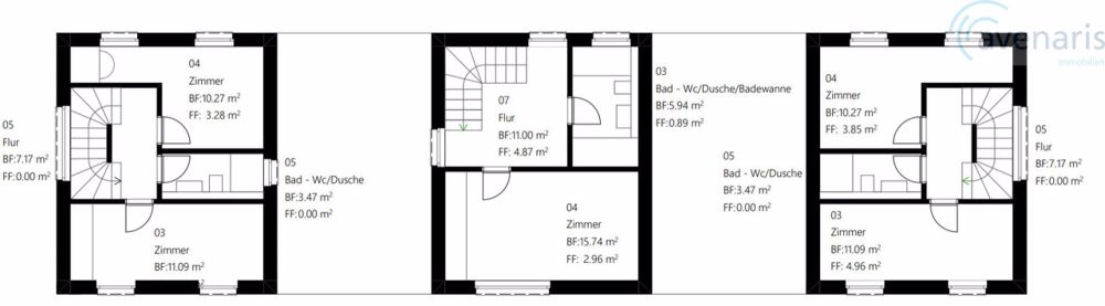 Neubauprojekt: Drei moderne und geräumige Reiheneinfamilienhäuser - Grundrissplan 1. Obergeschoss