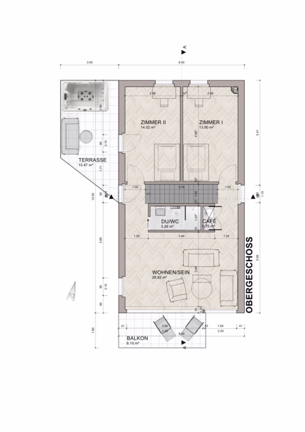Modern, Clever & Aussichtsreich, in 2565 Jens entstehen drei hochwertige Upside-Down-Einfamilienhäuser mit Panoramasicht im lichtdurchfluteten Wohngeschoss im OG, Dusche en Suite im Schlafzimmer, DG … - Bild 8