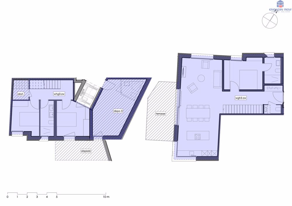 Neubau - Leben auf zwei Etagen 4.5-Zi-Maisonette-Zweitwohnug - Grundriss Maisonette-Wohnung Nr. 3 / Floor plan maisonette flat no. 3 / Pianimetria appartamento duplex no. 3