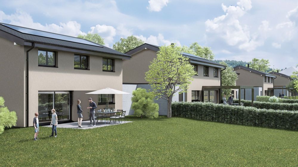 Neue Einzelvilla mit angebauter Garage, Südwestausrichtung - Image de synthèse