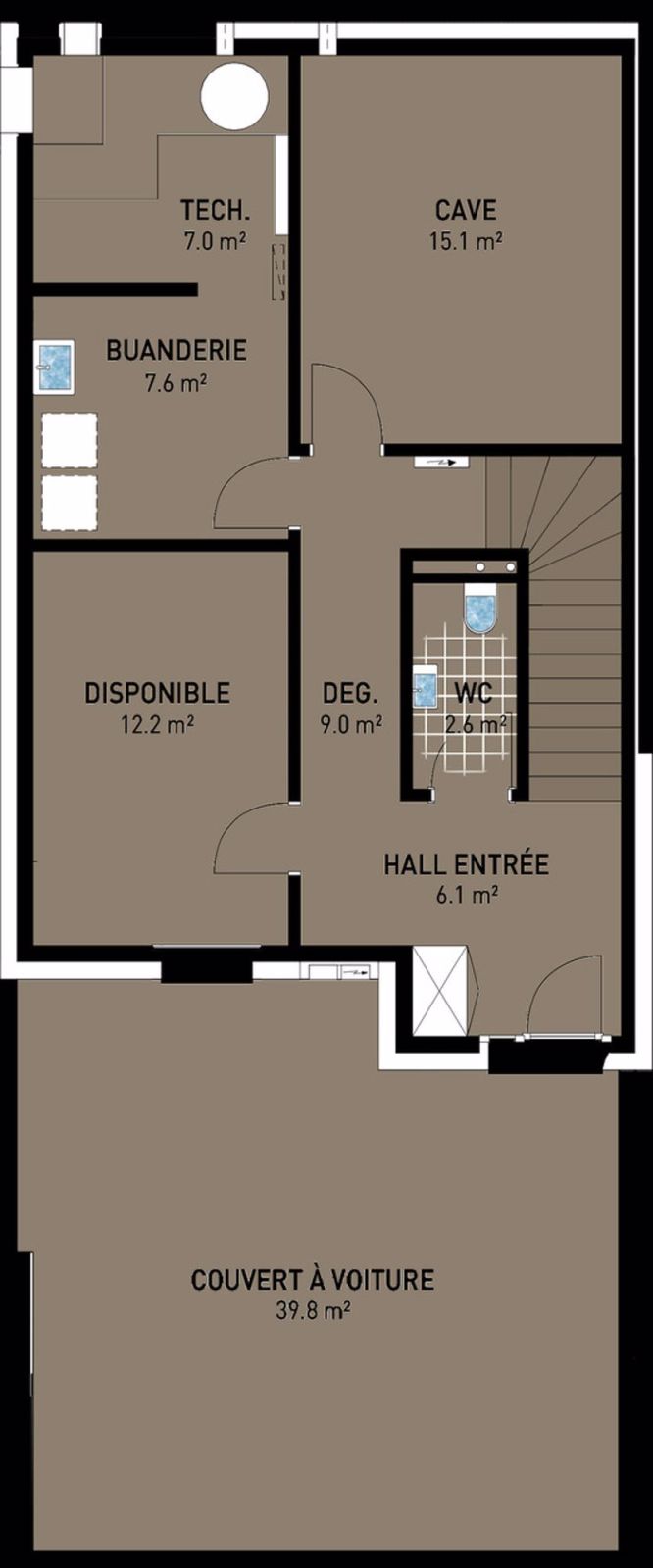 Deuxième étape - 7 villas contiguës - Plan rez inférieur
