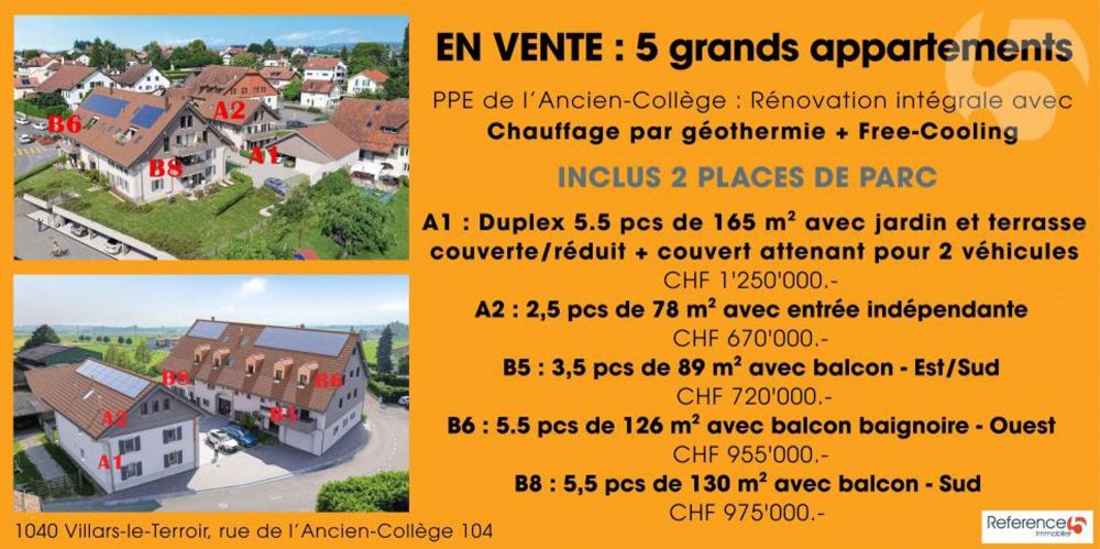 Villars-le-Terroir, Baustelle im Gange: Geräumiges 5,5-Zimmer-Apartment (anpassbar auf 4,5 Zimmer) mit 130 m2 und Südbalkon - Einheit B8 - Villars-le-Terroir, rue de l'Ancien-Collège 104. Le chantier a démarré - livraison fin été 2026 pour la ferme B5, B6, B8 et fin 2026 pour la maison A1 et A2.