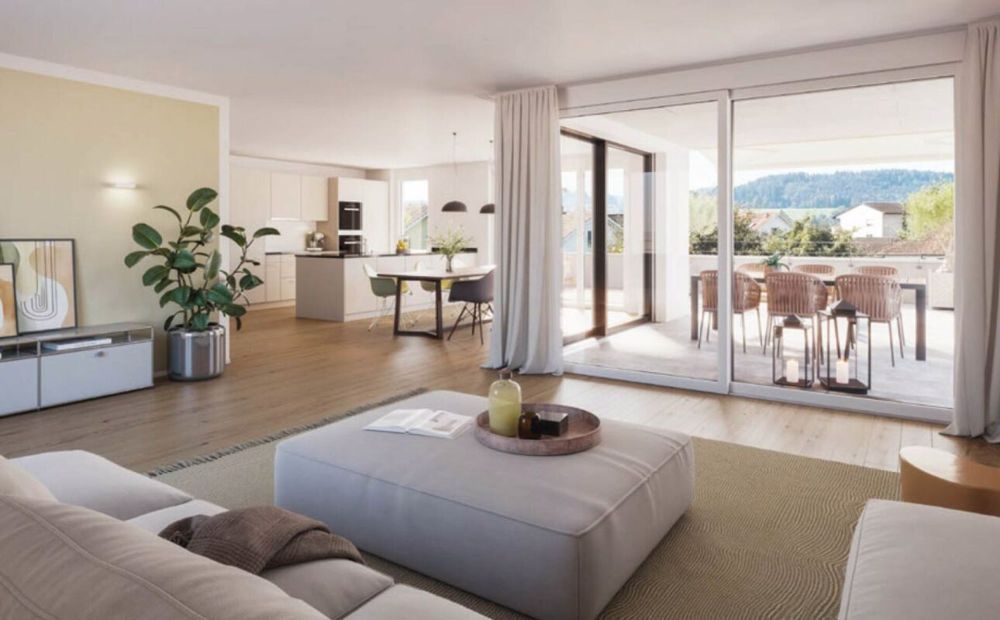 119 m² - 3.5-Zi.-Gartenwohnung - Sitzplatz 21 m² - Gartenanteil 39 m² - Visualisierungen