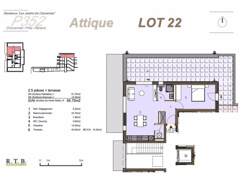 Appartement 2,5 pces en attique (lot 22) - Bild 7