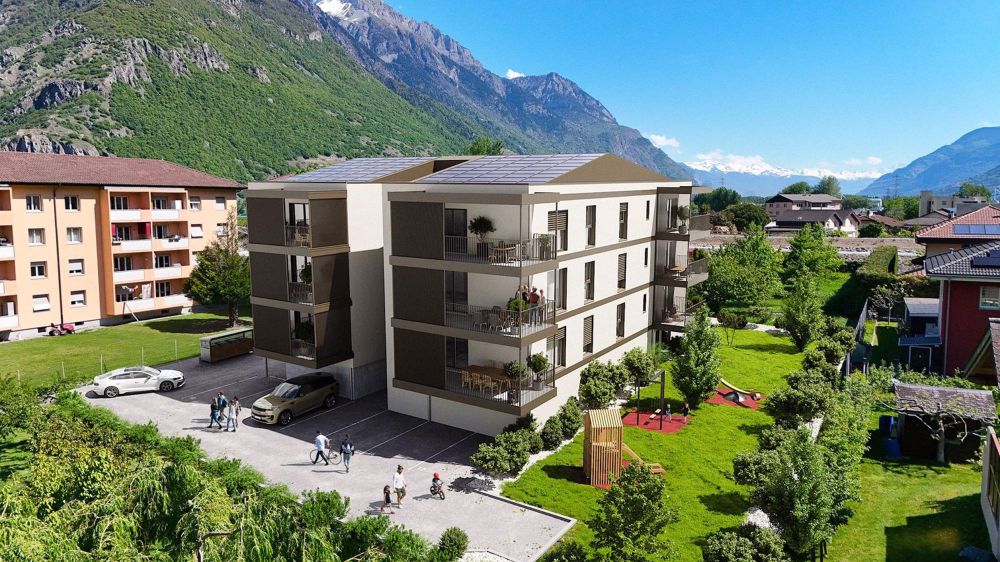 Sehr schönes 3.5-Zimmer-Wohnung zu verkaufen in Martigny - Bauarbeiten im Gange - Vue 3D - Façades Est et Sud