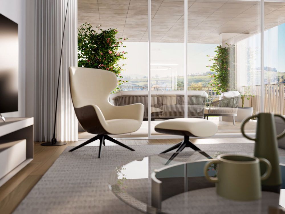 «Türle» in Herznach - familienfreundlich Leben im Grünen - Innenvisualisierung Wohnzimmer Close-Up