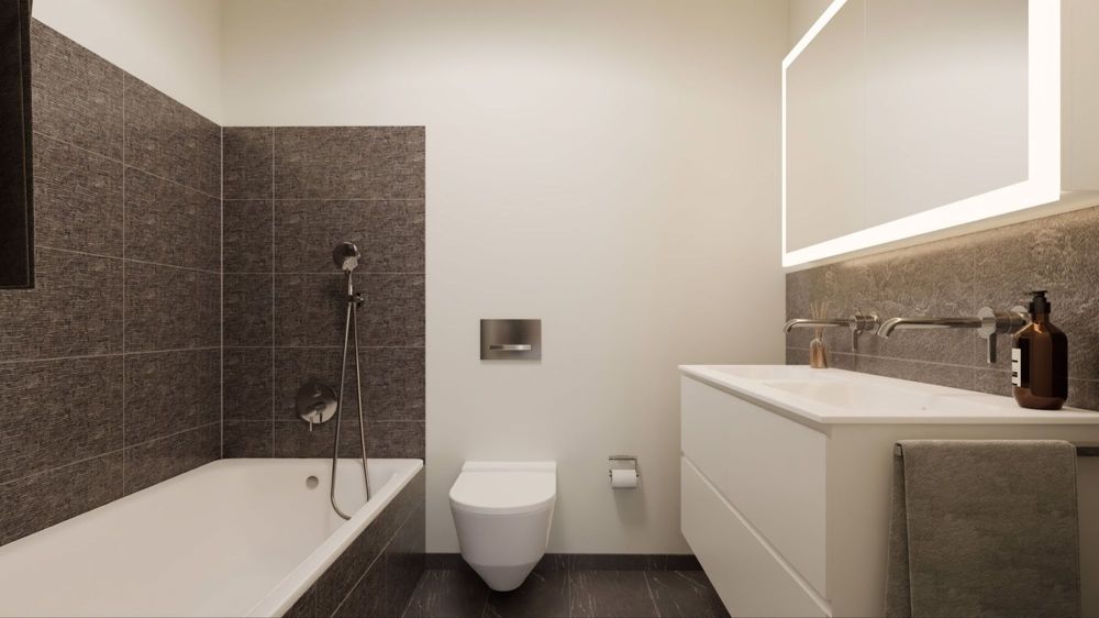4.5 Zimmer-Attikawohnungen mit Weitsicht über Oerlikon - Bad en Suite mit Badewanne und Doppellavabo