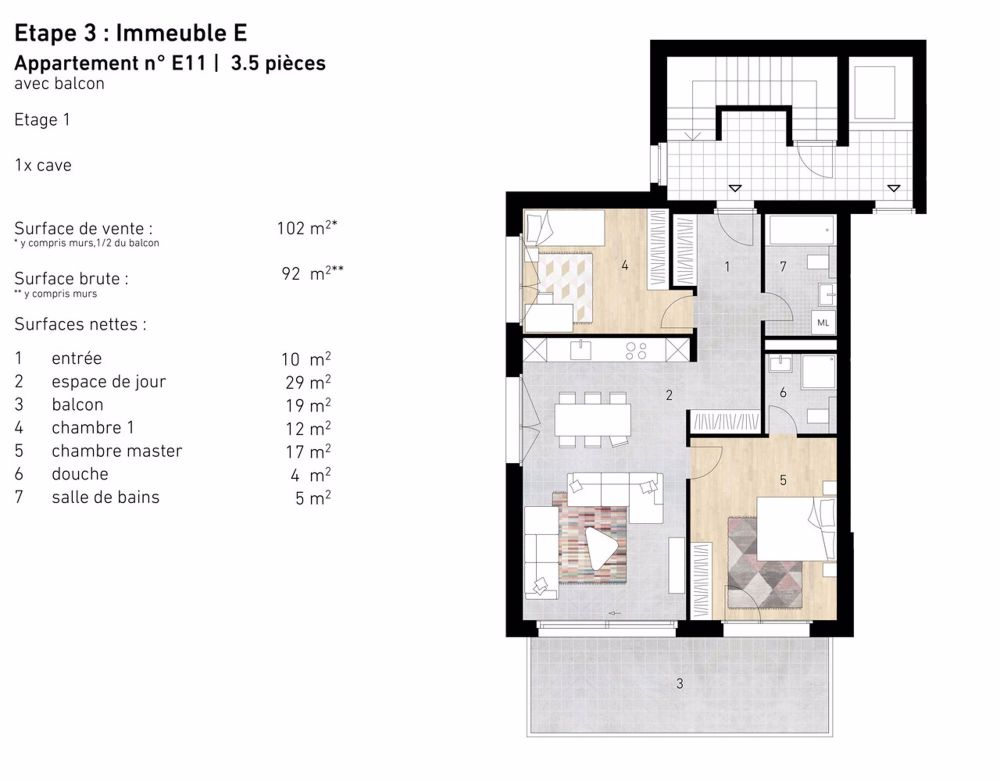 Appartement 4.5 pièces neuf (1er étage) - Lens - Plan - E11