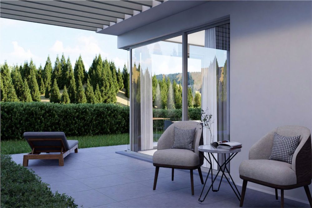 Neubau Haus E - Garten mit Pergola