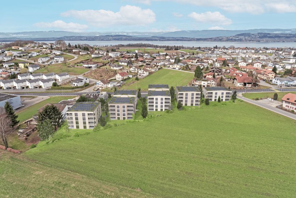 Courgevaux - Tolle 2.5-Zimmerwohnung im Erdgeschoss & privater Garten - Vogelperspektive