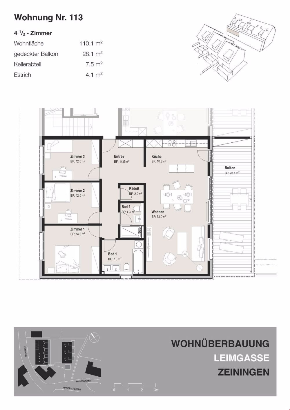 4.5 ZIMMER WOHNUNG INKL. 2 AUTOEINSTELLPLÄTZE UND GROSSEM BALKON - 4.5 Zimmer OG