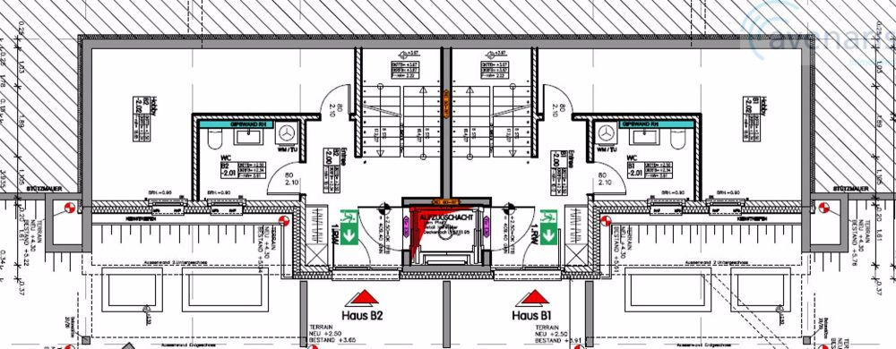 Neubauprojekt in Laufen - Doppeleinfamilienhäuser - Grundrisspläne Doppel-Einfamilienhaus 1. Untergeschoss / Floor plans double detached house 1st basement floor