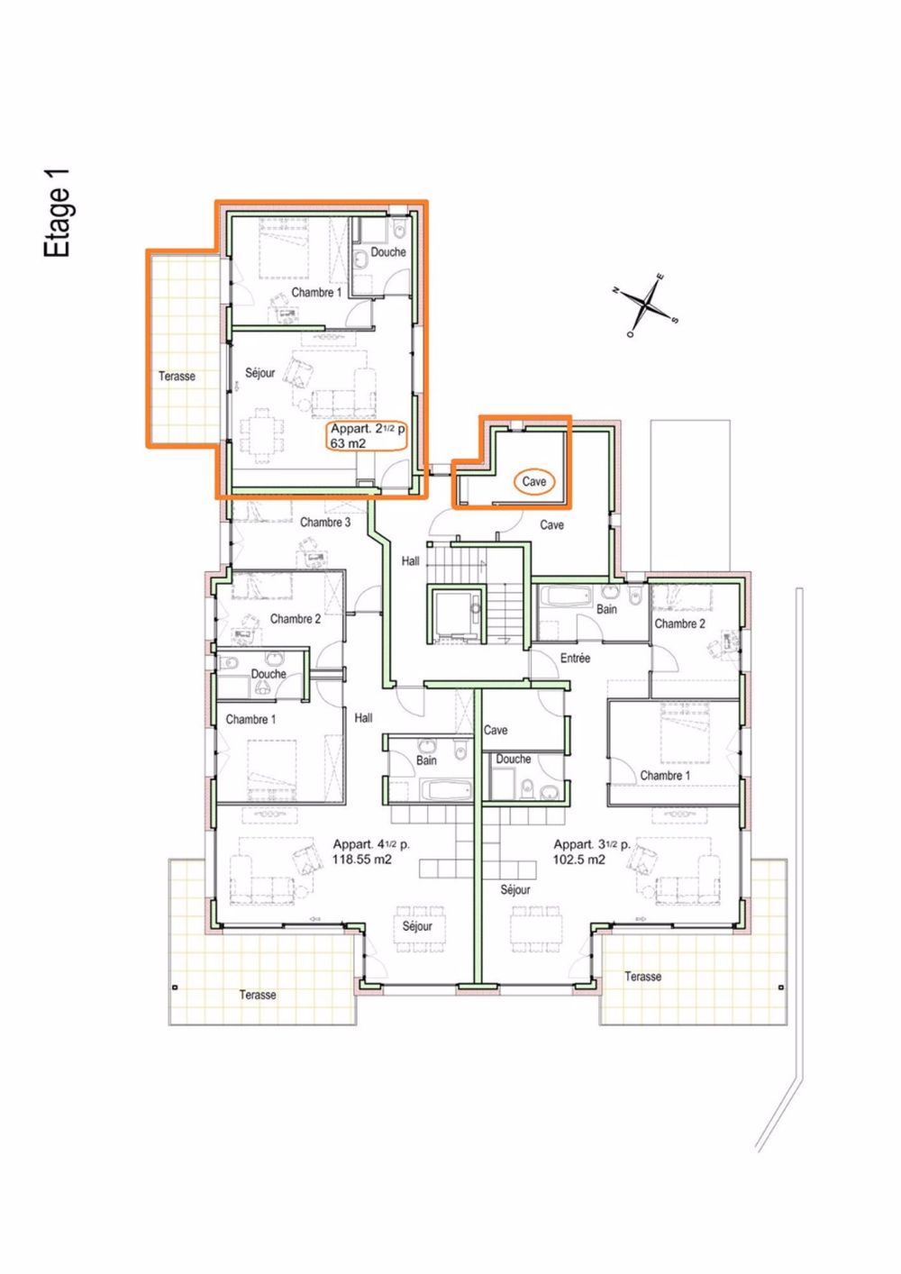 Neue Residenz "Lentine - Plan étage 1 de 2 1/2 pièces