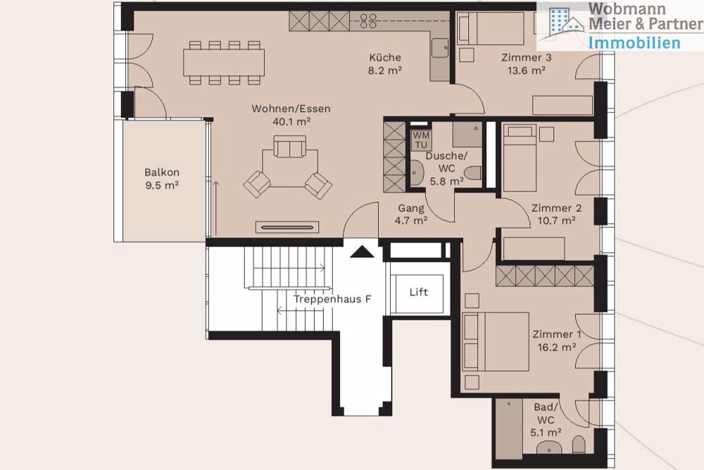 Stilvolle 4.5-Zimmer-Neubauwohnung im "Rütlihof - Grundriss Wohnung 3. OG