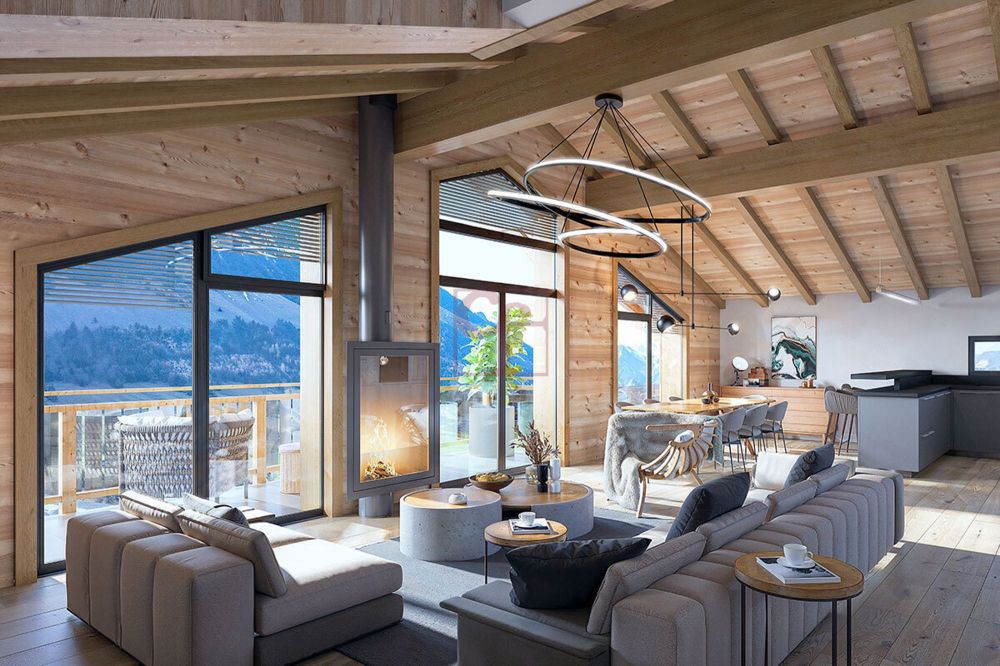 Crésuz - Prächtige Chalets mit 5.5 bis 5.5 Zimmern - Simulation d'ameublement séjour