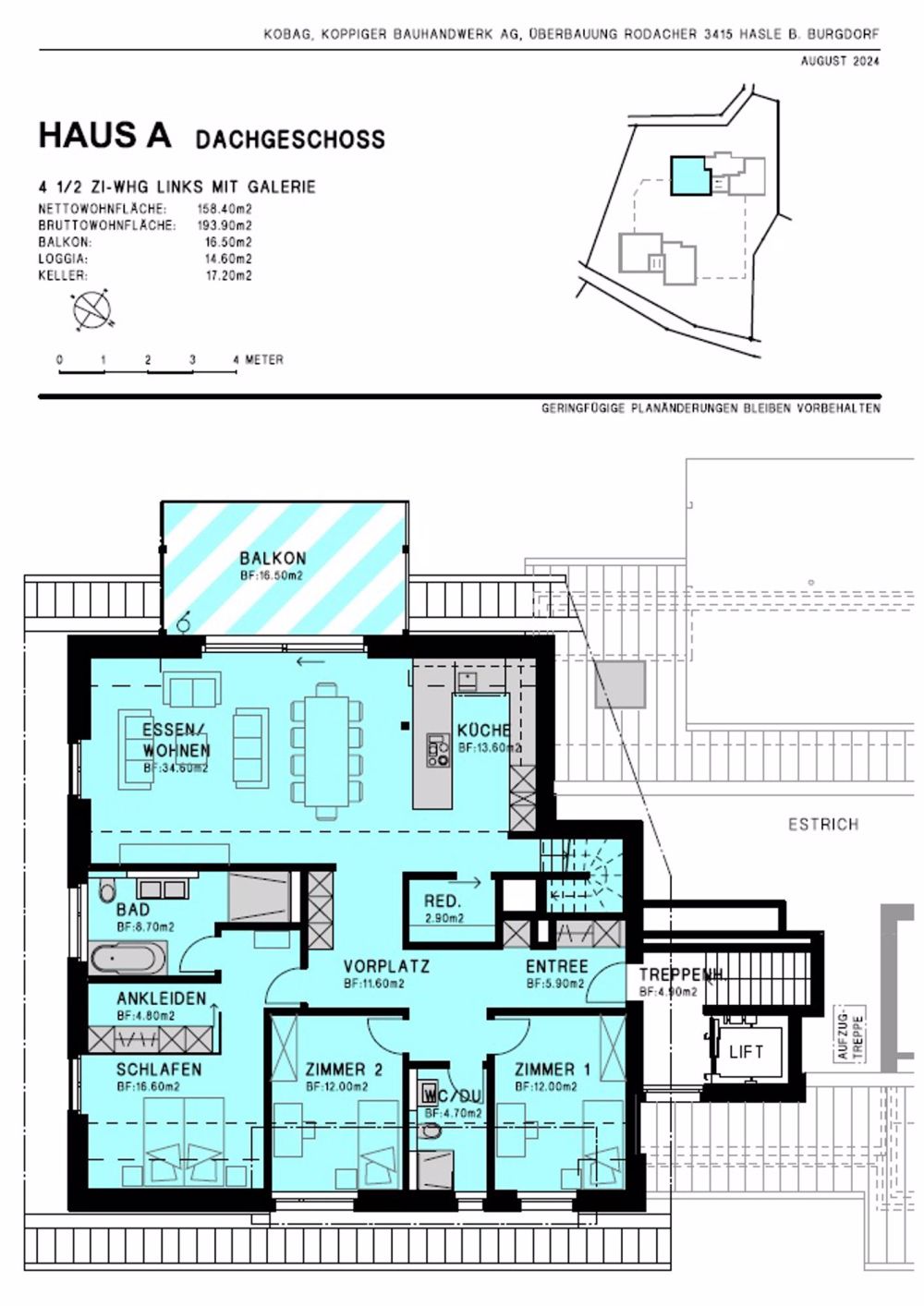 Überbauung Rodacher: 4.5 Zimmer Eigentumswohnung Haus A Dachgeschoss mit Galerie links - Bild 5