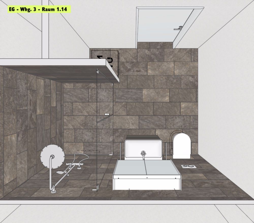 ERSTVERMIETUNG: 3.5 Zimmer-Wohnung im Erdgeschoss - Vogelperspektive Dusche/WC