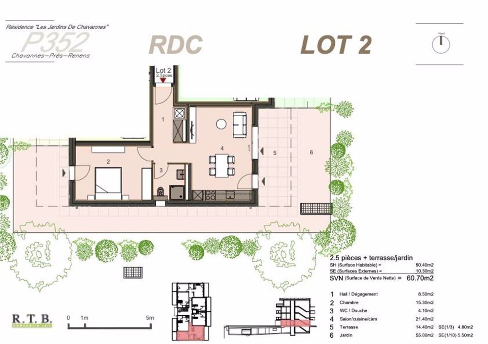 Wohnung 2,5 Zimmer im Erdgeschoss mit Garten in Chavannes, Los 2 - Bild 7
