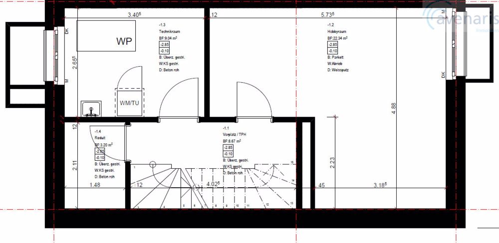 Neubauprojekt: 6 moderne Reiheneinfamilienhäuser - Grundriss Untergeschoss Haus A / Floor plan basement house A