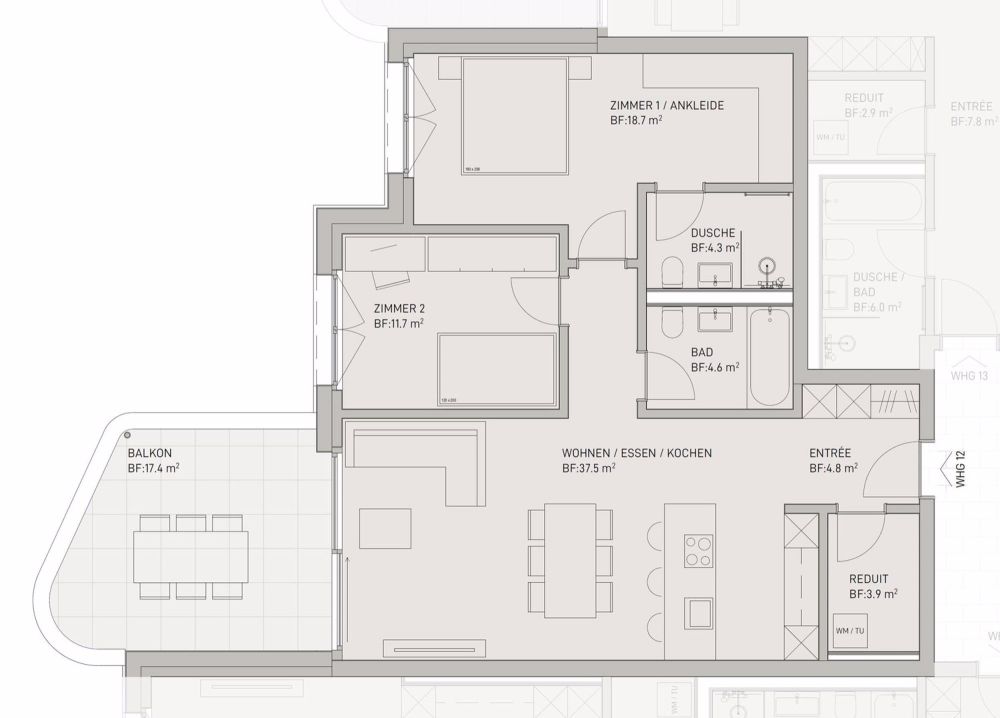 NEUBAU: 3.5- und 4.5-Zimmerwohnungen - OG 1 und 2: 3.5-Zimmerwohnung 12 und 22