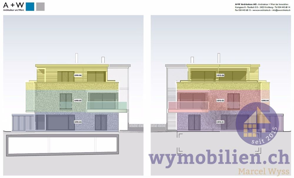 3.5-Zimmer-Wohnung OG Ost mit 133.5m² Nutzfläche (1090-05) - Fassade Ost/West - 1090-05 (grün)