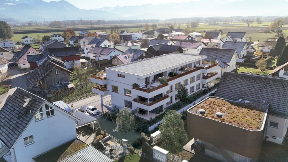 Moderne 3.5 Zimmer Neubauwohnung mit grossem Balkon - Vogelperspektive