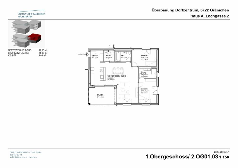 Im Herzen von Gränichen 3.5 Zimmer Neubau-Wohnungen - Haus A 1. OG 3 1/2 Zimmer
