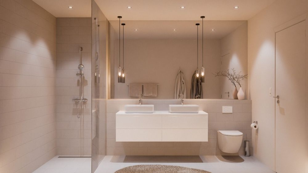 Leben am Wildbach in Hinwil: 4.5 Zimmer Attikawohnung - Badezimmer, Dusche