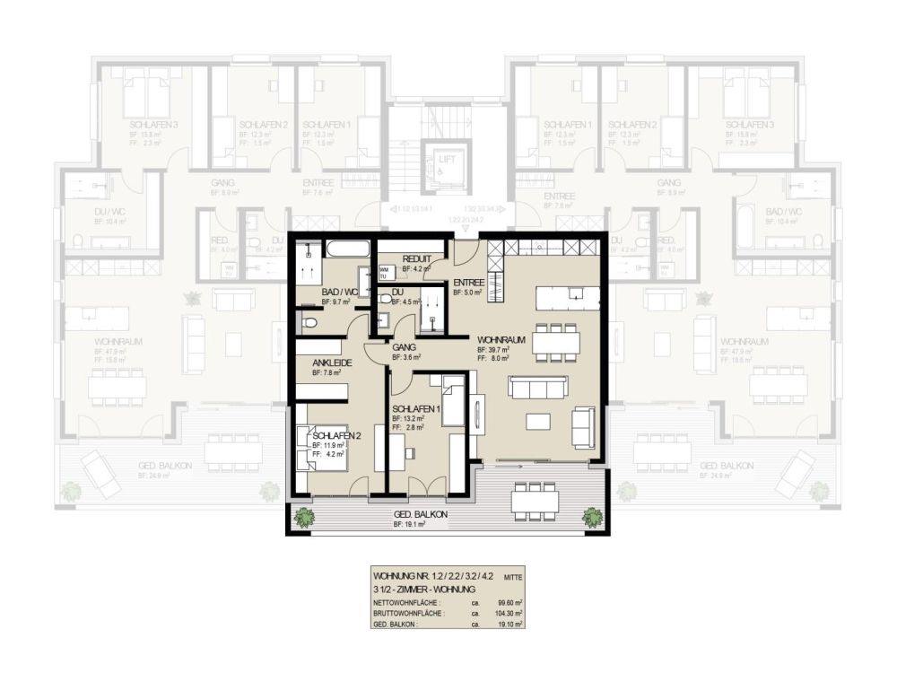 Modernes Wohnen an zentraler Lage - Grundriss 3.5-Zi. Wohnung