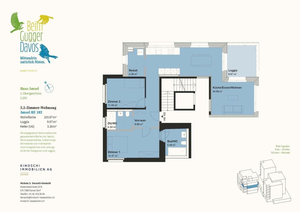 Neubau-Ferienwohnung mit toller Aussicht - Grundriss 3.5 Zimmer-Wohnung 102