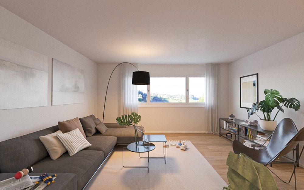 Lebensqualität auf einen Blick: Neubauwohnung mit Weitsicht ins Grüne - Wohnzimmer