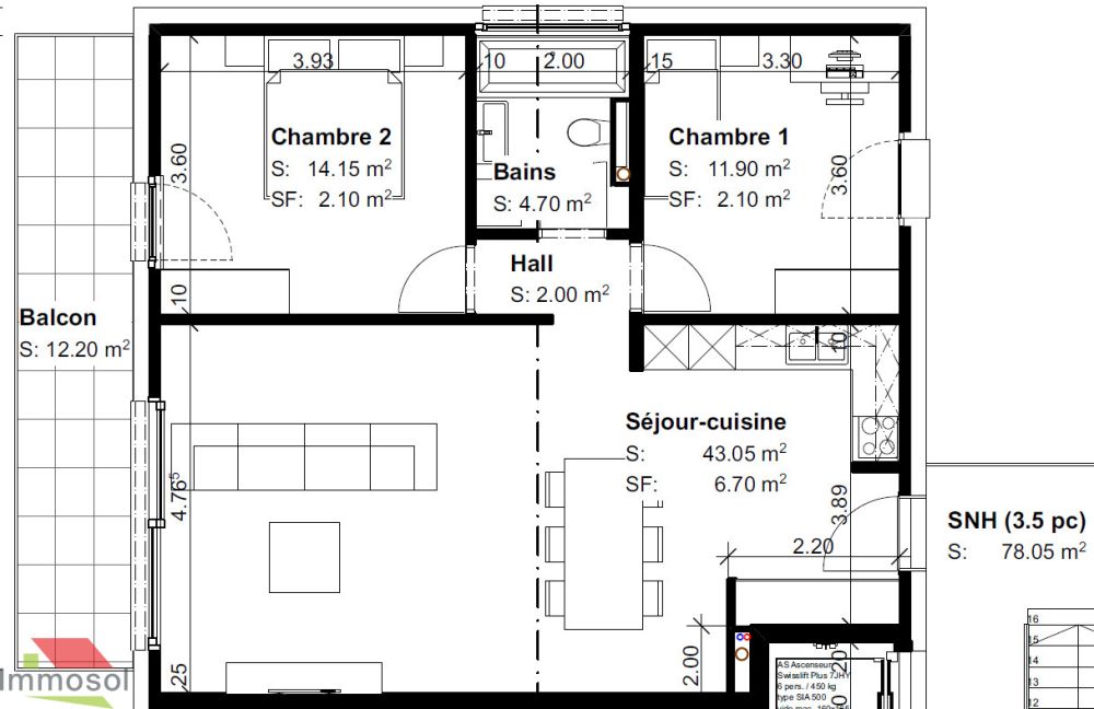 Daillens - 3.5 pièces neuf - Balcon - Belle Vue sur le Jura - Immosol | Daillens | Plan Technique